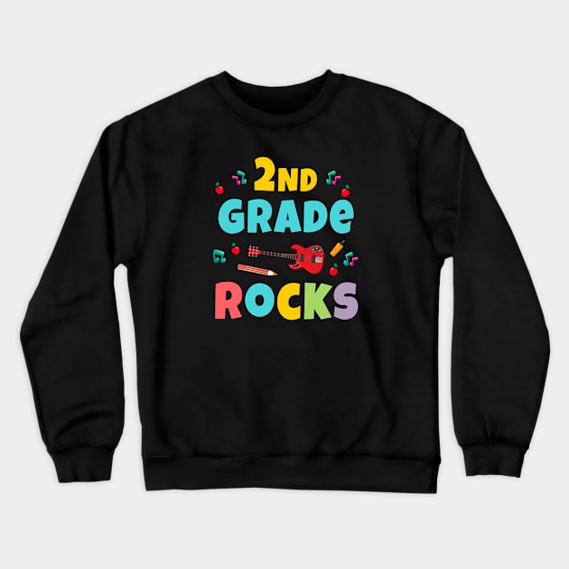 2nd Grade Rocks 1st Day Of School Back to School Guitar Crewneck Sweatshirt by kaza191